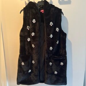 Betsey Johnson Black Faux Fur Hooded Vest